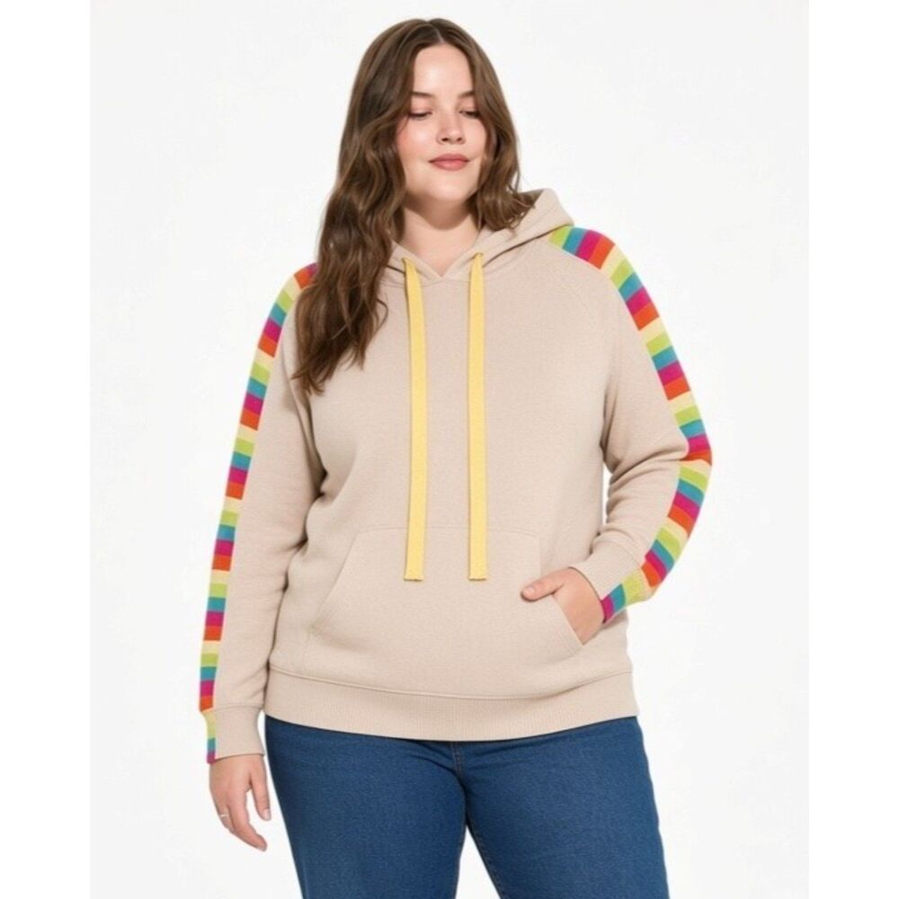 FATE Curve Oatmeal Color Block Sleeve Hooded Sweater, NWT! Size 2X